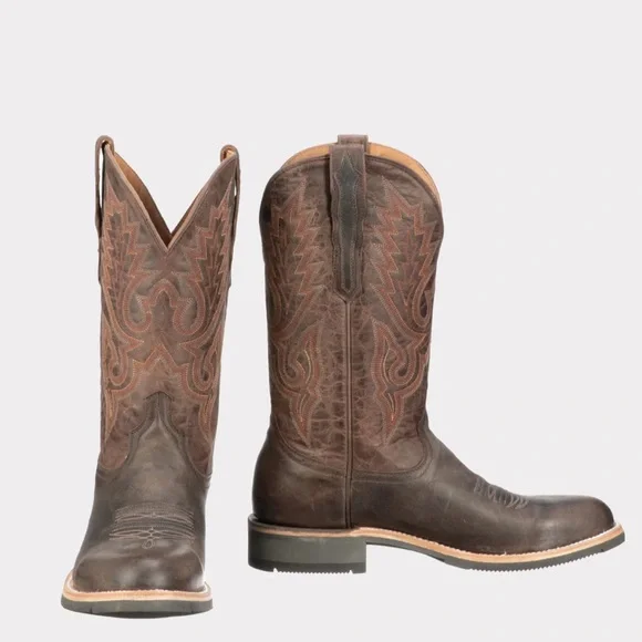 Lucchese Distressed Brown Cowboy Boots Traditional Western Style - Picture 2 of 5